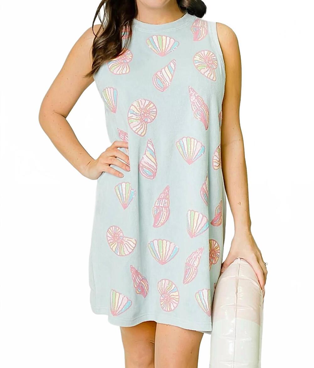 NEW BELLE CHER sequin shells mini dress in light blue